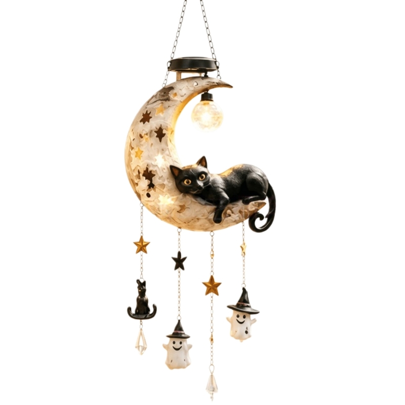 Outdoor Lighting Accent - L43A Solar Halloween Black Cats Moon