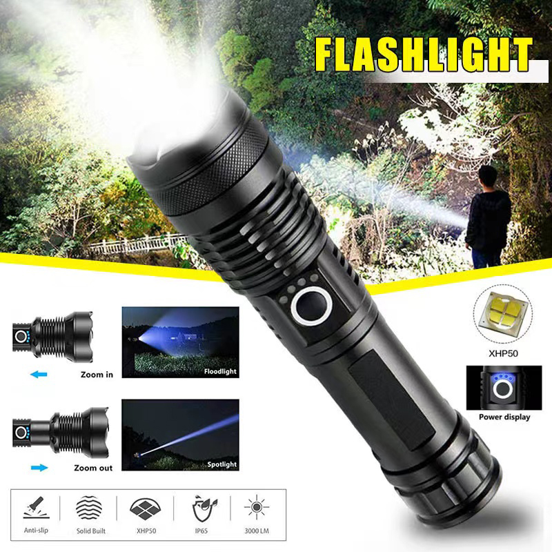 Outdoor Lighting Construction - High Power XHP70 Led Flashlight USB-C