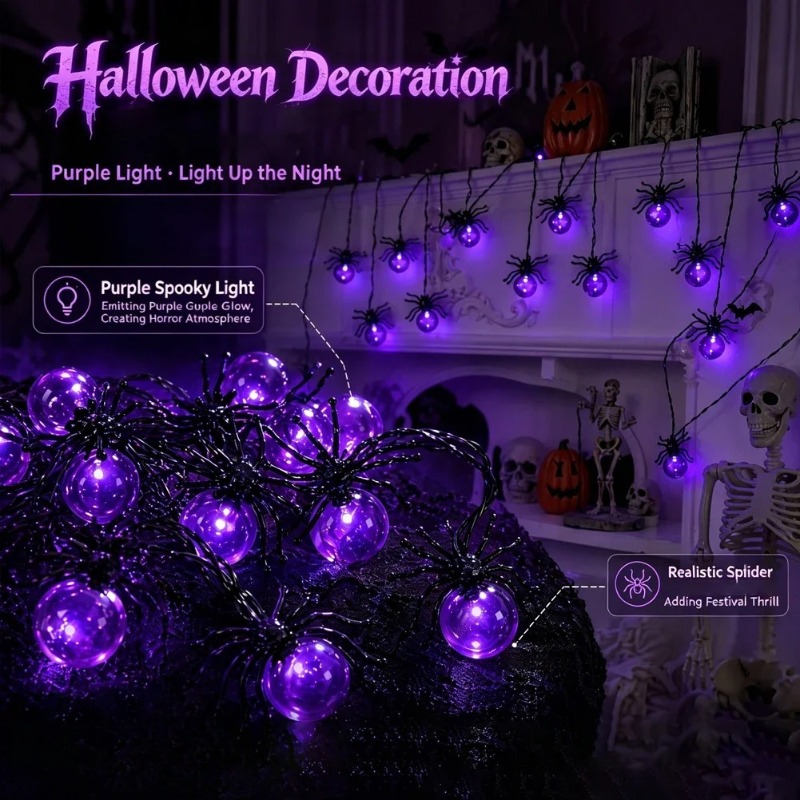 Battery Powered Spider LED Str - đánh giá và giá Outdoor Lighting Halloween