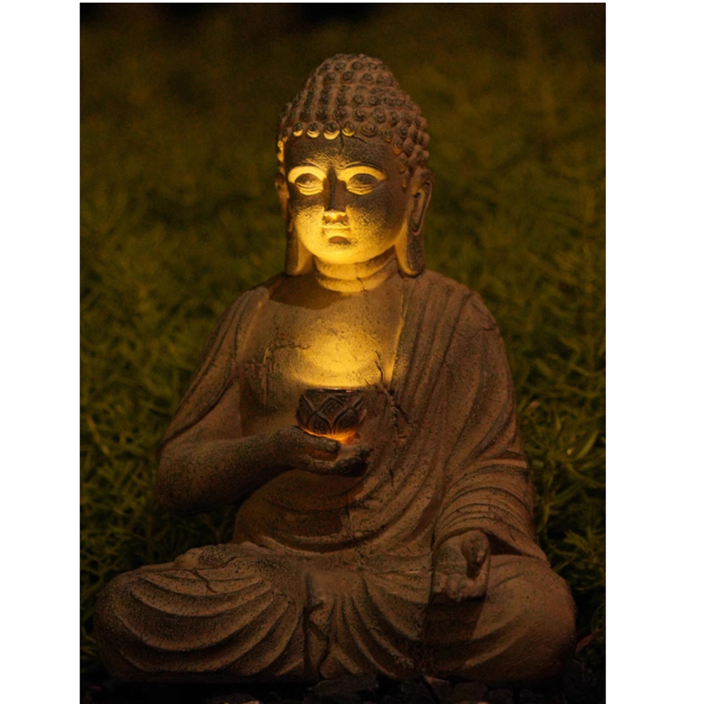 Resin Solar Buddha Statue Scul - đánh giá và giá Outdoor Lighting Japanese