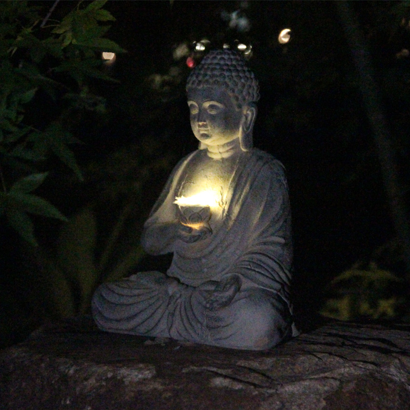 Resin Solar Buddha Statue Scul - đánh giá và giá Outdoor Lighting Japanese